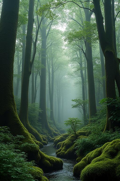 屋久島の苔むした神秘的な森